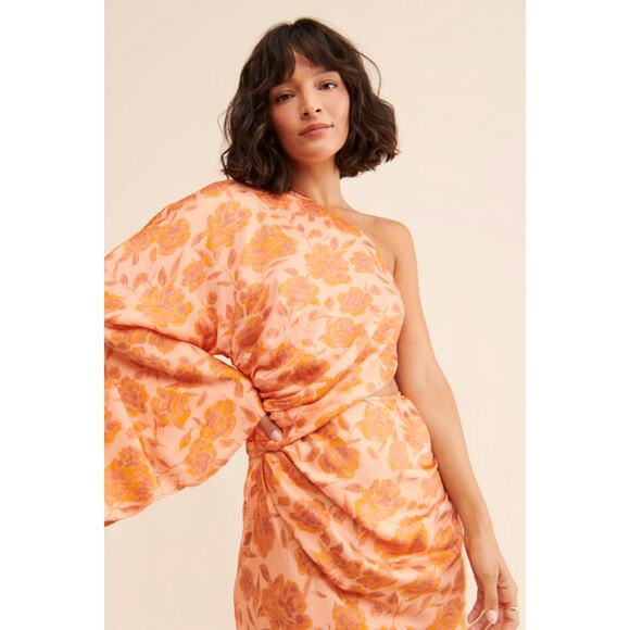 Free people x Jens Pirate booty orange Floral One Sleeve Aliana Dress - Picture 2 of 9
